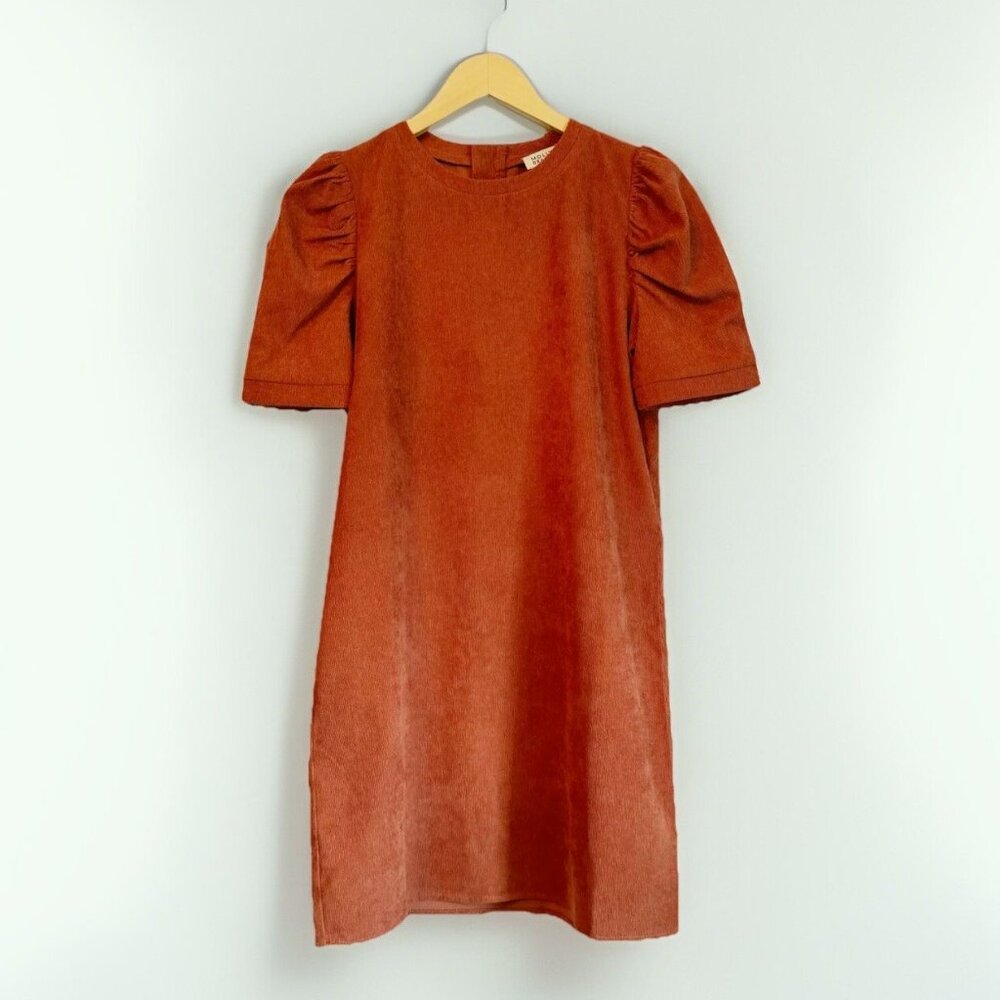 Molly Bracken Pumpkin Velvet Dress Women’s XS Puff Sleeve Retro Earthy Retro